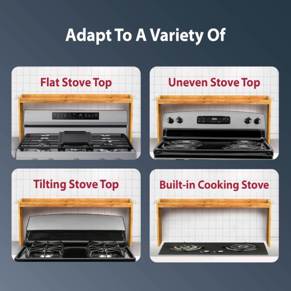 IIIOIIIA Bamboo Over the Stove Spice Shelf for Kitchen, 31.5" Spice Rack Organizer Shelf with 6 hooks, 11.4" Height Extra Storage Countertop, Easy to Assemble - Image 4