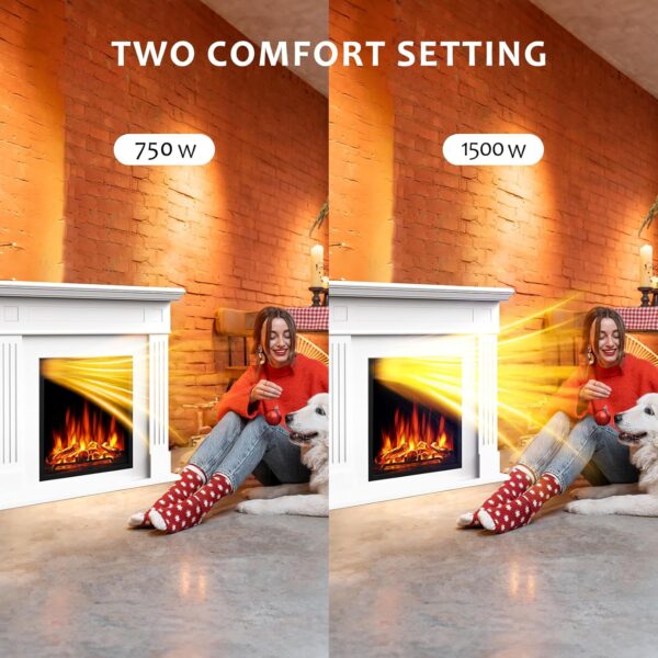 44" Corner Electric Fireplace with Mantel Package Freestanding Fireplace Heater Corner Firebox with Log & Remote Control,750-1500W,White - Image 7