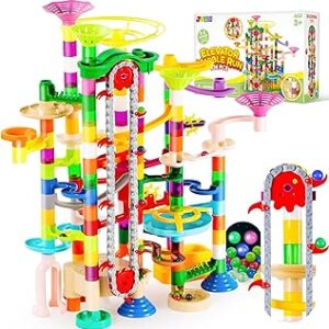 JOYIN 236Pcs Glowing Marble Run with Motorized Elevator- Construction Building Blocks Toys with 30 Glow in The Dark Plastic Marbles, STEM Gifts for Boys and Girls
