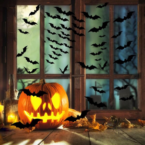 Halloween Party Supplies Hallween Decorations Bats Wall Decor 140PCS Realistic PVC 3D Black Scary Bat Sticker for Creepy Home Decor Halloween Party Decorations DIY Wall Decal Bathroom Indoor Halloween - Image 2