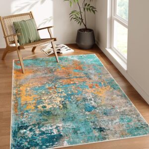 Lahome Modern Abstract Area Rugs 5x7, Large Washable Rugs for Living Room Soft Rugs for Bedroom, Colorful Non Slip Indoor Floor Throw Carpet for Apartment Bathroom Dining Room Hardwood Floor