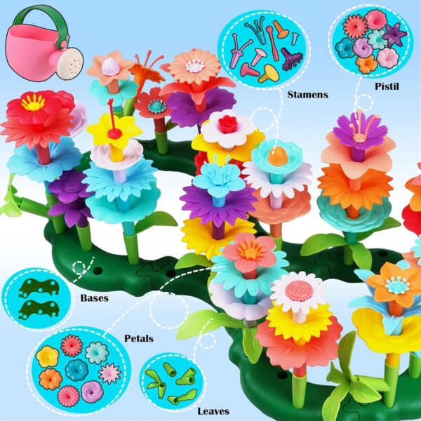 FUNZBO Flower Garden Building Toys for Girls - Toddler Toys for 3, 4, 5, 6, 7 Year Old Girls Gifts, Stacking Toys for Toddlers, Toddler Out Door Toys, Flower Building Toy Set, Girl Toys Age 4-5, 6-8 - Image 2