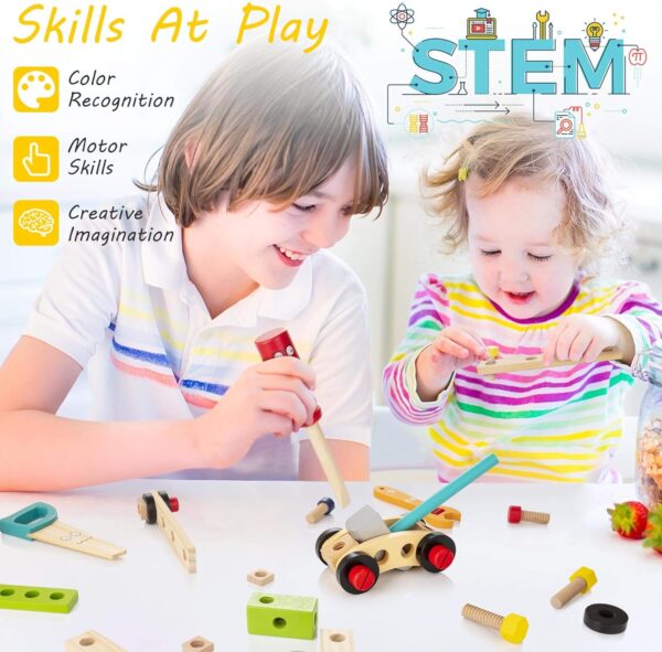 KIDWILL Tool Kit for Kids, Wooden Toddler Tools Set Including Tool Box & DIY Stickers, Montessori Educational STEM Construction Toys for 3 4 5 6 7 Years Old Boys Girls, Best Birthday Gift for Kids - Image 5