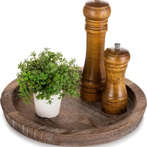 Hanobe Rustic Wooden Serving Tray: Round Wood Butler Decorative Tray Vintage Centerpiece Candle Holder Trays Farmhouse Ottoman Tray for Decor Countertop Home Decor Accessories for Coffee Table