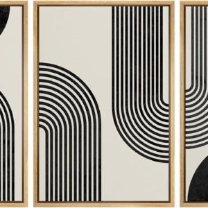 SIGNLEADER Framed Canvas Print Wall Art Spiral Parabolas & Solid Semi Circle Geometric Shapes Drawings Modern Art Contemporary Edgy Black and White for Living Room, Bedroom, Office - 16"x24"x3 Natural