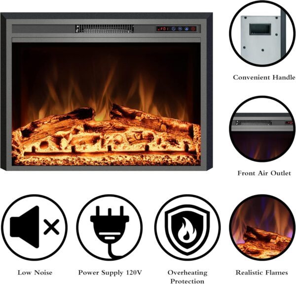 Electric Fireplace, 50" Electric Fireplace Inserts, Recessed Fireplace Heater with Remote Control, Adjustable Flame Colors, Timer&Overheating Protection, 750/1500W - Image 4