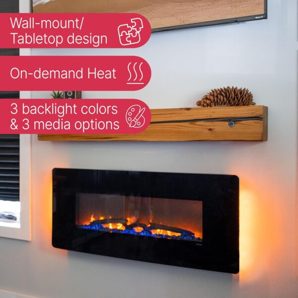 Dimplex Winslow Wall Mounted Electric Fireplace, 42" Inch, Black, 1400W - Modern Wall Electric Fireplace with Heater, Multiple Media Options, Remote Control - Slim Fireplaces for Living Room, Bedroom - Image 4