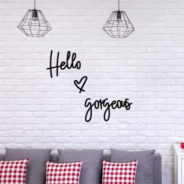 Hello Gorgeous Words Wall Decor 3D Wooden Sign Art for Home Room Office Door Decorations Party Supplies (Black) - Image 4