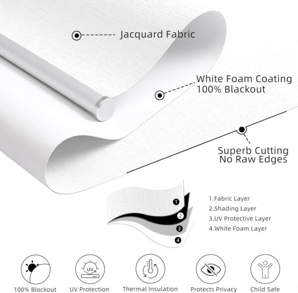 ChrisDowa Cordless 100% Blackout Roller Shade Thermal Insulated UV Protection with Striped Jacquard Fabric White Blackout Blinds for Indoor Window Shades Pull Down for Home and Office, 22" W x 72" H - Image 3