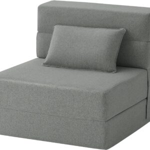 FILUXE Convertible Folding Sofa Bed - Sleeper Chair with Pillow, Modern Linen Fabric Floor & Futon Couch, Foldable Mattress for Living Room/Dorm/Guest Use/Home Office/Apartment, Single Size Light Gray