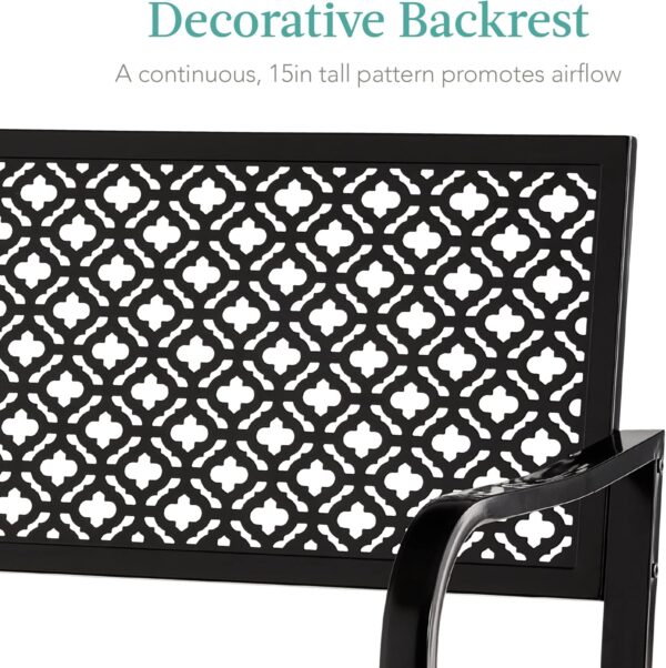 Best Choice Products Outdoor Bench 2-Person Metal Steel Benches Furniture for Garden, Patio, Porch, Entryway w/Geometric Backrest, 790lb Capacity – Black - Image 5