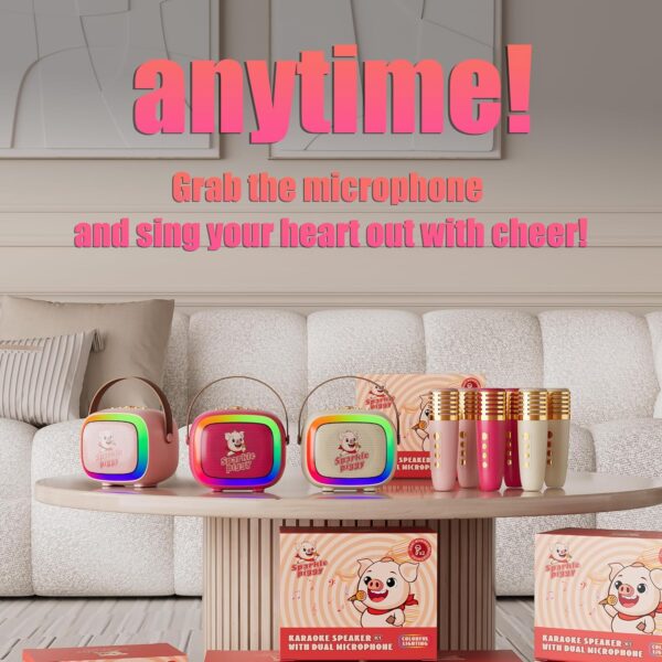 2024 New Mini Karaoke Machine for Kids & Adults, 2 Wireless Mics, LED Colortul Lights, Portable Outdoor Bluetooth Speaker, Toys Birthday Gifts for Boys & Girls Ages 3-12 (Rose Red) - Image 3