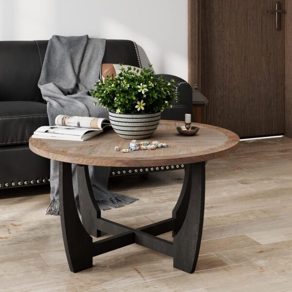 Rustic Farmhouse Coffee Table with Crisscross Base, French Country Accent Table for Family, Dinning or Living Room, Modern, Round - Image 4