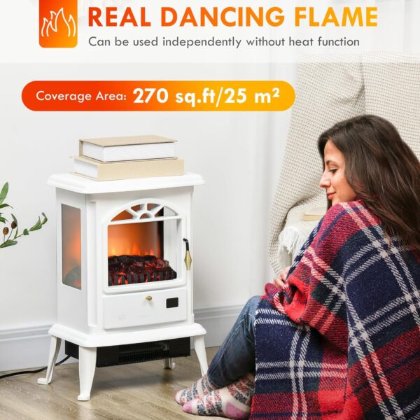 HOMCOM 23" Electric Infrared Fireplace Stove, Freestanding Fire Place Heater with Realistic Log Flame, Adjustable Temperature, Timer, 1000W/1500W, White - Image 3