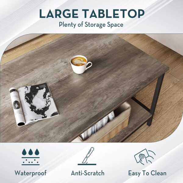 SAYGOER 2-Tier Coffee Table for Living Room Farmhouse Style Center Table with Storage Shelf Rectangle Wood Table for Large or Small Spaces Apartment Home Office, Easy Assembly Gray Wash - Image 6