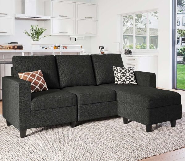 Belffin L Shaped Couch, Convertible Sectional Sofa with Linen Fabric, Modern Couch with Reversible Chaise for Living Room and Small Space, Dark Grey - Image 3