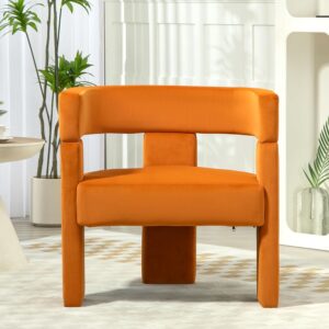 Finnhomy Modern Dining Chairs, Set of 1 Velvet Upholstered Barrel Dining Chairs with Open Back, 3-Leg Upholstered Side Armchairs, Perfect for Dining, Living Room, Bedroom, Kitchen, Orange