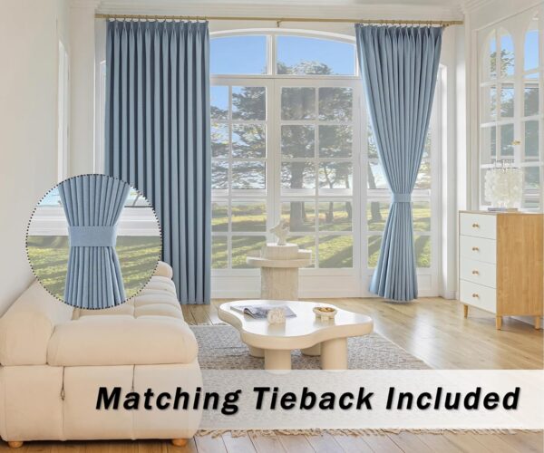 MUMFAS Full Blackout Pinch Pleated Curtain 120 Inches Long for Bedroom Living Room Window Treatment Thermal Insulated Waterproof Drape with Tieback & Hooks 54W x120L, 1 Panel, Linen Dusty Blue - Image 2