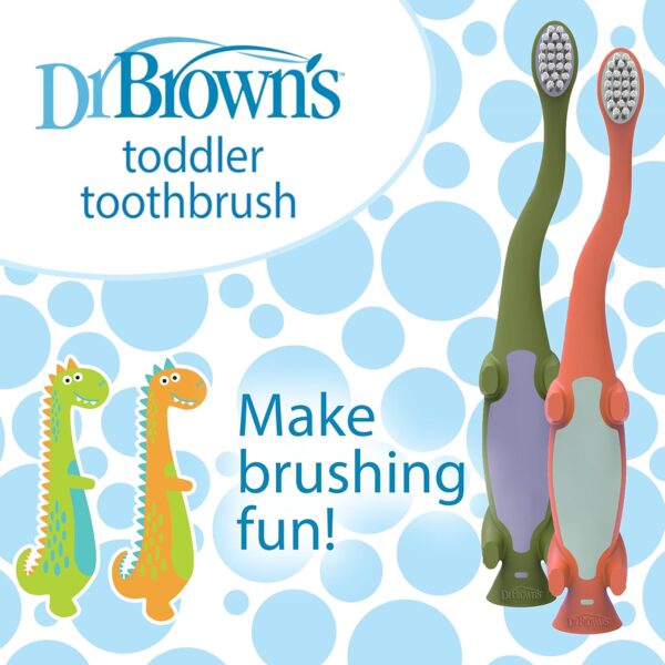 Dr. Brown's Baby and Toddler Toothbrush, Green and Orange Dinosaur 2-Pack, 1-4 Years - Image 5