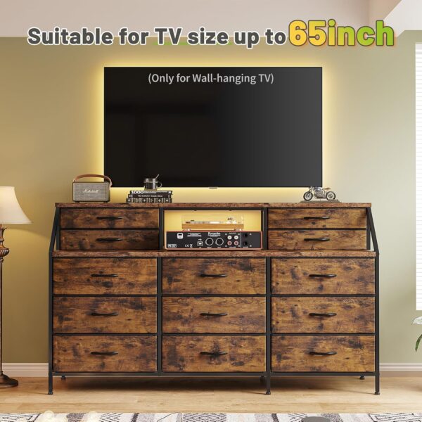 EnHomee 55”W Dresser for Bedroom, Dresser with 13 Large Drawer, Dressers & Chests of Drawers, Dressers with 2 Shelves, Bedroom Dresser, Long Dresser for Closet, Wooden Top Metal Frame Rustic Brown - Image 6
