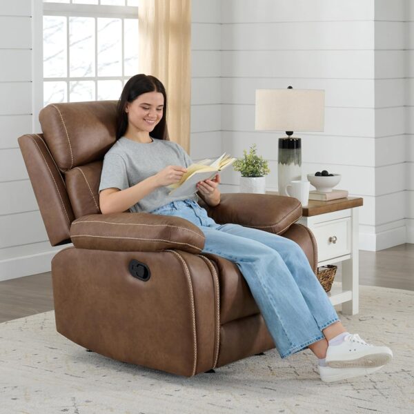 Manual Rocker Recliner Chair with Overstuffed Arms and Back, Faux Leather Single Sofa for Living Room Bedroom Home Theater Seating - Image 2