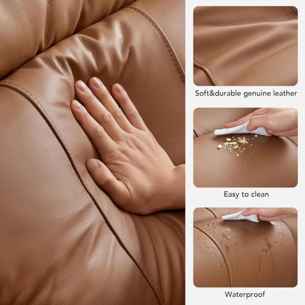 CHITA Power Zero Gravity Recliner Chair, Genuine Leather Recliner Chair for Adults, Adjustable Reclining Sofa Lounge with Hidden Slide-Out Cupholders, USB and Type-C Ports, Saddle - Image 5