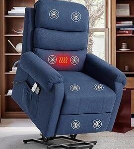Power Lift Recliner Chair Recliners for Elderly with Heat and Massage Recliner Chair for Living Room with Infinite Position and Side Pocket, USB Charge Port (Modern Navy)