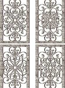 Yulejo 4 Pcs Thicken Rustic Wall Decor Modern Farmhouse Wall Art Decor Wooden Hollow Carved Design Rustic Wall Art for Living Room Hallway Decor Office Kitchen Wall (Gray,15.8 x 9.9 Inch)