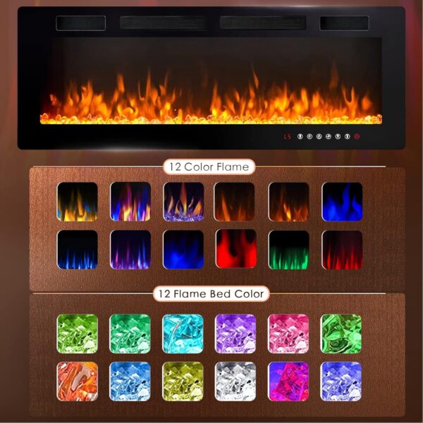 LEMBERI 50 inch Electric Fireplace Recessed and Wall Mounted,750/1500W Heater and Linear Fireplace with Touch Screen Control Panel, Timer,Remote Control,Adjustable Flame Color and Speed - Image 6