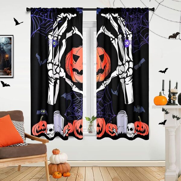 Alishomtll Halloween Window Curtains, Halloween Fluorescen Curtains for Bedroom Living Room Halloween Decorations, Halloween Spider Web Pumpkin Home Window Treatments, 52 x 63 Inch - Image 3