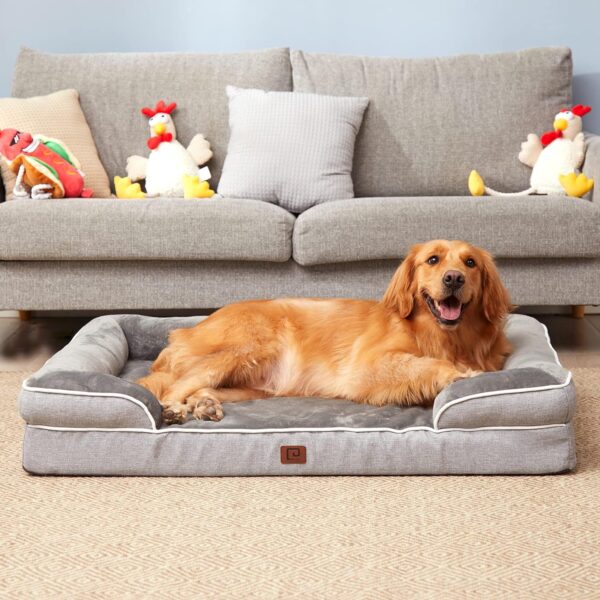 EHEYCIGA Orthopedic Dog Beds for Extra Large Dogs, Waterproof Memory Foam XL Dog Bed with Sides, Non-Slip and Egg-Crate Foam Big Dog Couch Bed with Washable Removable Cover, Grey - Image 8