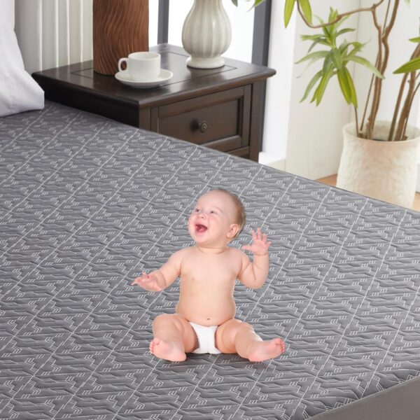 Waterproof Mattress Protector King Size, 40% Rayon Derived from Bamboo Grey Mattress Bed Cover, 3D Air Fabric Breathable Mattress Pad Fitted with Deep Pocket 6"- 15" Machine Washable - Image 6
