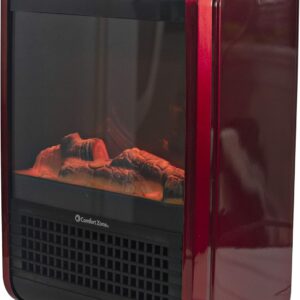 Comfort Zone Electric Mini Fireplace Space Heater with Realistic 3D Flame, Stay-Cool Body, Carry Handle, Overheat Sensor, and Safety Tip-Over Switch, Ideal for Home, Bedroom, & Office, 1,200W, CZFP1