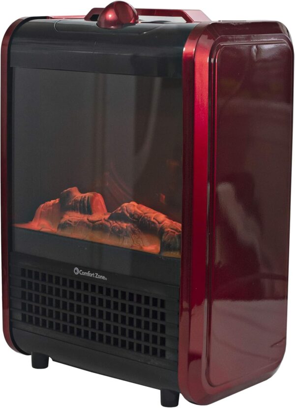 Comfort Zone Electric Mini Fireplace Space Heater with Realistic 3D Flame, Stay-Cool Body, Carry Handle, Overheat Sensor, and Safety Tip-Over Switch, Ideal for Home, Bedroom, & Office, 1,200W, CZFP1