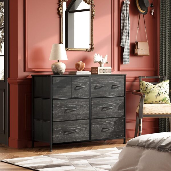 WLIVE Dresser for Bedroom with 8 Drawers, Wide Fabric Dresser for Storage and Organization, Bedroom Dresser, Chest of Drawers for Living Room, Closet, Hallway, Charcoal Black Wood Grain Print - Image 4