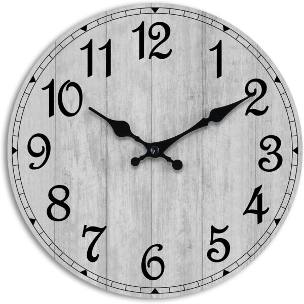 HYLANDA Wall Clock, 10 Inch Rustic Wall Clocks Battery Operated Silent Non Ticking, Country Round Wooden Clocks Farmhous Wall Decor for Bathroom, Living Room, Kitchen, Bedrooms, Dining Room (Gray)