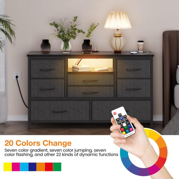 Jojoka 8 Dresser TV Stand with Power Outlet & LED for 55'' TV, Long Dresser for Bedroom with 8 Deep Drawers, Wide Console Table for Storage in Closet, Living Room, Entryway, Wood Top (Grey) - Image 6