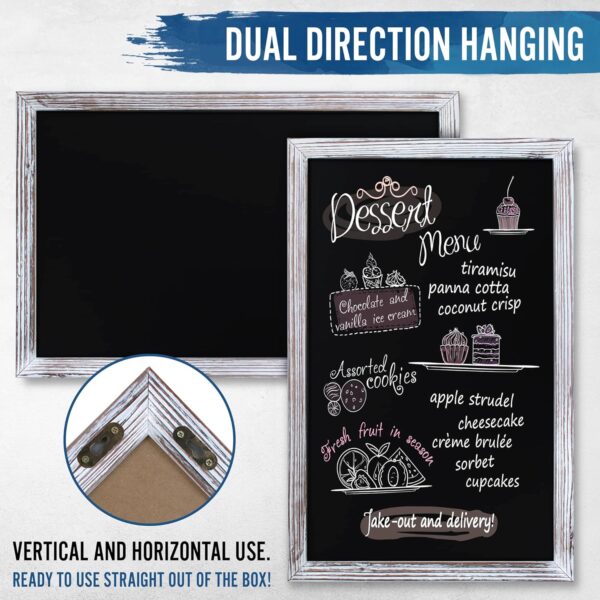 HBCY Creations 11" x 17" Whitewash Solid Wood Frame Wall Chalkboard, Magnetic Surface, Home Décor, Restaurant & Café Menus, Blackboard, Includes Chalk, Eraser & Hanging Hardware - Image 3