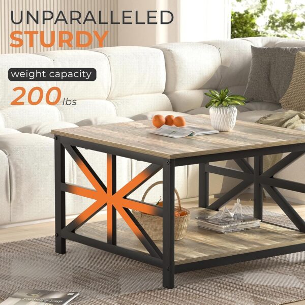 GreenForest Coffee Table with Storage, 27.6 inch Square Coffee Table, Seamless One-Piece Tabletop Design, Small Coffee Tables for Living Room, Farmhouse Sofa Table, Rustic Center Table, Grey Wash - Image 6