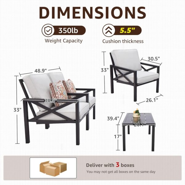 NATURAL EXPRESSIONS Outdoor Patio Furniture 4 Pieces Set, Modern Patio Conversation Sets, Outdoor Sectional Metal Sofa with 5.5 Inch Cushion and Coffee Table for Balcony, Garden - Image 7