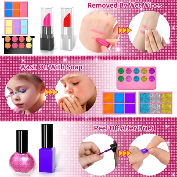 Kids Makeup Kit for Girl, 52 Pcs Pretend Makeup for Toddlers Kids, Washable Non Toxic Make Up for Girls, Pretend Play Toy Makeup Set Birthday for Little Girls Age 3 4 5 6 7 8 Years Old - Image 3
