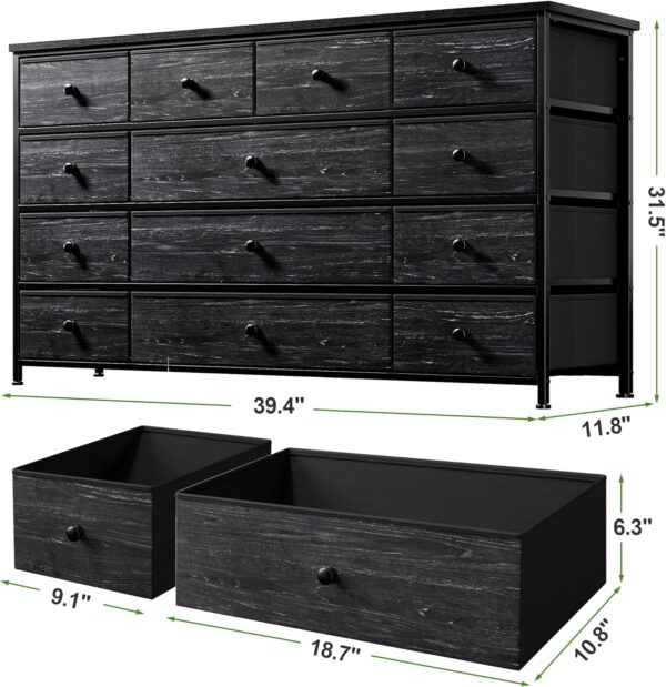 EnHomee Black Dresser, Dresser for Bedroom, Dresser with 13 Storage Drawer, Dressers & Chests of Drawers for 55" TV, Black Dresser for Bedroom, Long Dresser for Closet, Entryway - Image 3
