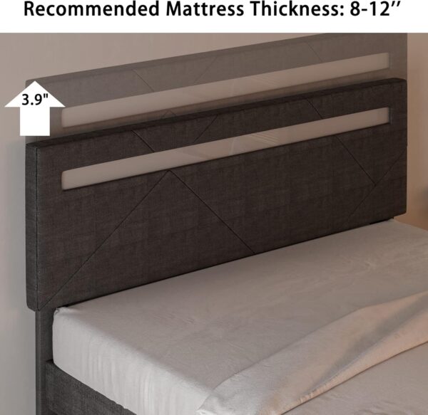 LIKIMIO Full Bed Frame with LED Lights(Smart APP Control), Upholstered Modern Platform Bed Frame, No Box Spring Needed/Noise-Free/Easy Assembly, Dark Grey - Image 5