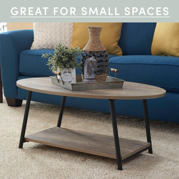 Household Essentials 8081-1 Oval Rustic Coffee Table with Storage Shelf | Distressed Ashwood - Image 4