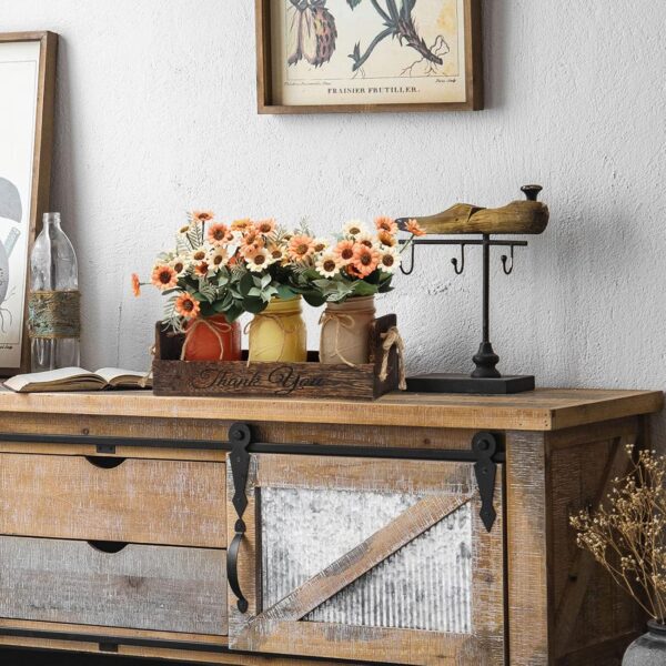 3 Pcs Painted Mason Jar Centerpiece with Wood Tray for Table, Farmhouse Decorative, Home Kitchen Dinning Living Room Rustic Decor, Brown - Image 5