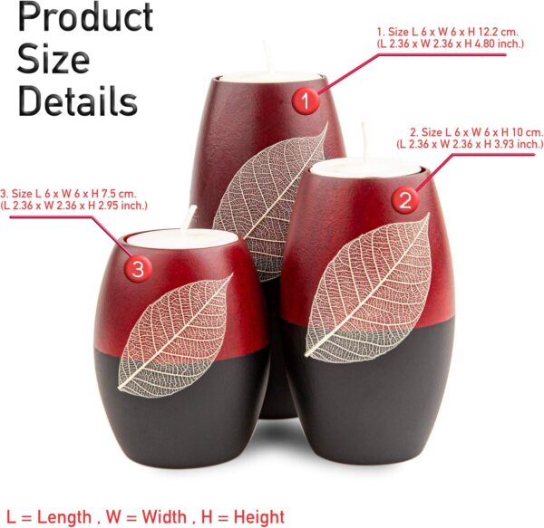 IYARA CRAFT 3 Wooden Candle Holders Decorative Candle Holders with Beauty Decor Dry leaf – Intricate Details – Matte Wood Finish – Ideal for Modern & Rustic Settings 2 tones, red, black (Rugby Shape) - Image 2