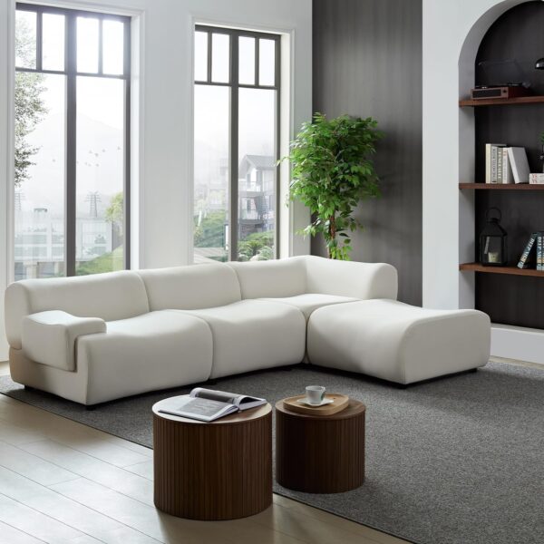105.9" Modular Sectional Sofa,Modern 3-Seater Cloud Sofa with Ottoman,Comfy Deep Seat L-Shaped Couch with Chaise for Living Room,Small Spaces,Office,White - Image 4