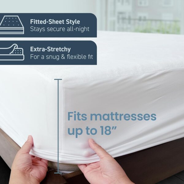 SafeRest 100% Waterproof Full Size Mattress Protector - Fitted with Stretchable Pockets - Machine Washable Cotton Mattress Cover for Bed - Perfect Bedding Airbnb Essentials for Hosts - Image 4