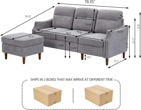 Convertible Sectional Sofa, Modern Microfiber L-Shaped Couch with Ottoman and Storage Pocket, 3 Seat Couches Sofa for Living Room, Apartment and Small Space - Image 2
