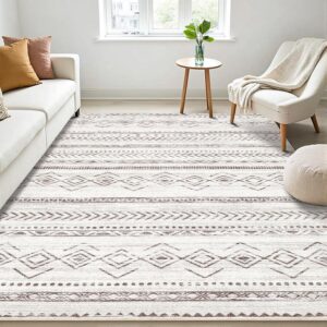 Area Rug 5x7 Rugs for Living Room Washable Soft Neutral Boho Moroccan Carpet Non Slip Stain Resistant Indoor Floor Carpets for Farmhouse Bedroom Apartment Home Office Decor - Brown